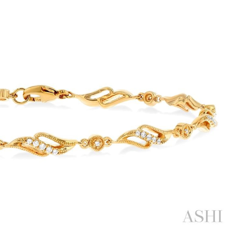 1/4 Ctw Art Deco Lattice Kite Round Cut Diamond Fashion Tennis Bracelet in 10K Yellow Gold