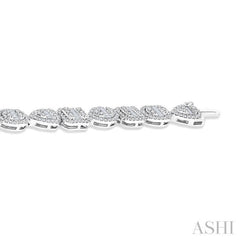 3 1/5 Ctw Mixed Shape Halo Fusion Baguette and Round Cut Diamond Bracelet in 14K White Gold