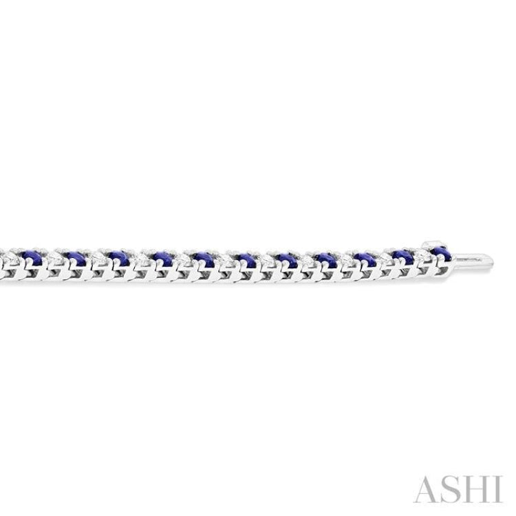 2.5 MM Sapphire and 1 1/2 Ctw Round Cut Diamond Square Box Link Precious Tennis Bracelet in 14K White Gold