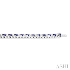 2.5 MM Sapphire and 1 1/2 Ctw Round Cut Diamond Square Box Link Precious Tennis Bracelet in 14K White Gold