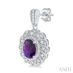 7X5 MM Oval Cut Amethyst and 1/20 ctw Round Cut Diamond Semi-Precious Earring in Sterling Silver