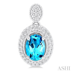 7X5 MM Oval Cut Blue Topaz and 1/20 ctw Round Cut Diamond Semi-Precious Earring in Sterling Silver