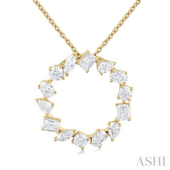 1 Ctw Circle Multi-Cut Diamond Fashion Pendant With Chain in 14K Yellow Gold