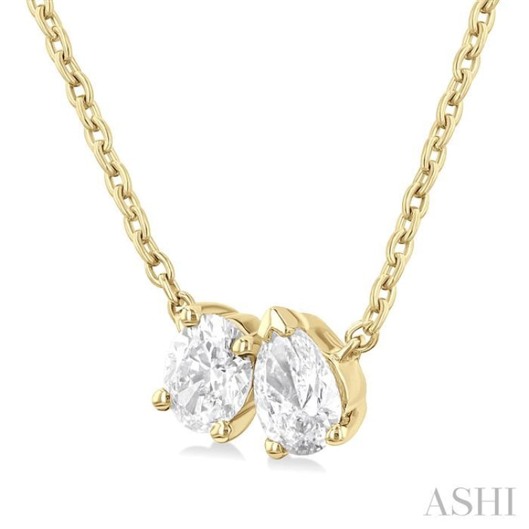 1/3 Ctw Toi Et Moi Oval and Pear Cut Diamond Pendant in 14K Yellow Gold