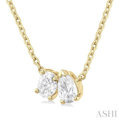 1/3 Ctw Toi Et Moi Oval and Pear Cut Diamond Pendant in 14K Yellow Gold
