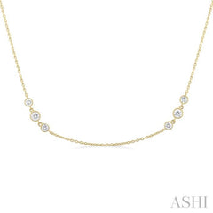 3/4 Ctw Three Stone Bezel Set Round Cut Diamond Station Necklace in 14K Yellow Gold