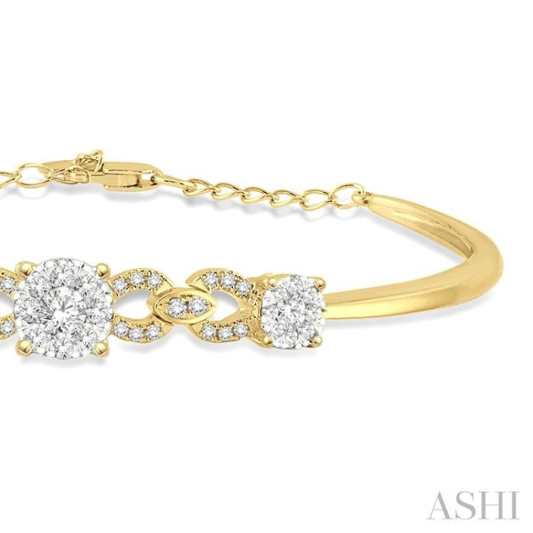 3/4 ctw Round Cut Diamond Lovebright Bracelet in 14K Yellow & White Gold