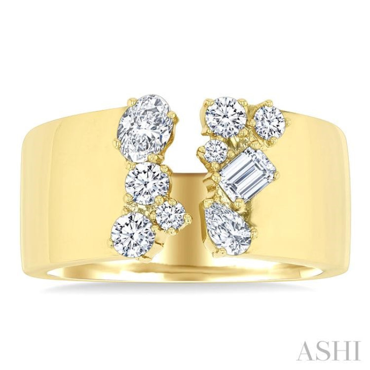3/4 Ctw Open Top Mixed Diamond Cut Wide Fashion Band in 14K Yellow Gold