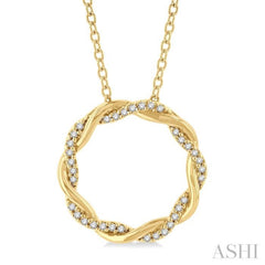 1/10 Ctw Entwined Circle Round Cut Diamond Geometric Fashion Pendant With Chain in 10K Yellow Gold