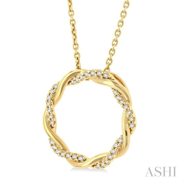 1/10 Ctw Entwined Circle Round Cut Diamond Geometric Fashion Pendant With Chain in 10K Yellow Gold