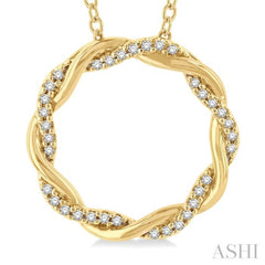 1/10 Ctw Entwined Circle Round Cut Diamond Geometric Fashion Pendant With Chain in 10K Yellow Gold