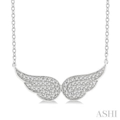 1/6 Ctw Petite Angel Wing Round Cut Diamond Fashion Pendant With Chain in 10K White Gold