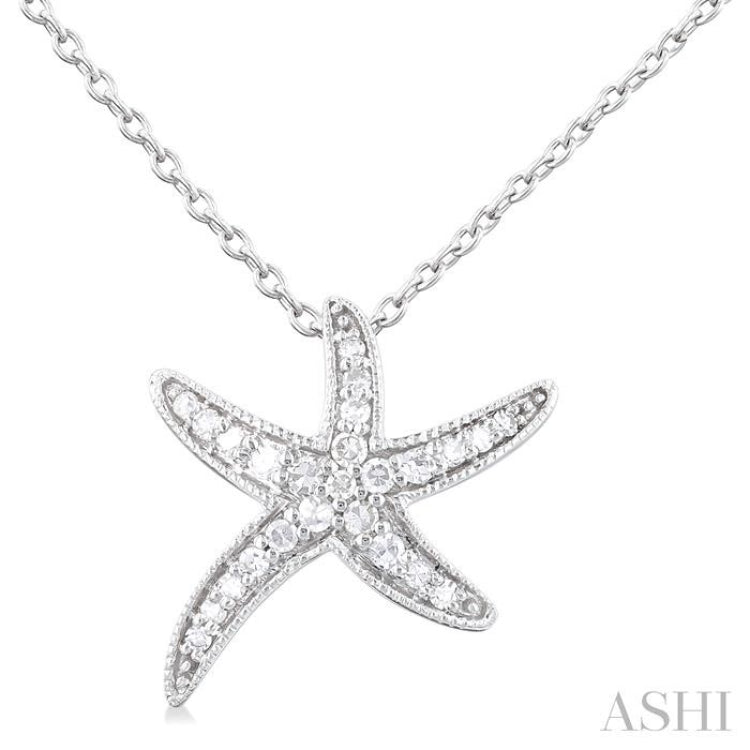 1/10 Ctw Petite Milgrain Starfish Round Cut Diamond Fashion Pendant With Chain in 10K White Gold