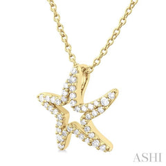 1/6 Ctw Petite Starfish Frame Round Cut Diamond Fashion Pendant With Chain in 10K Yellow Gold