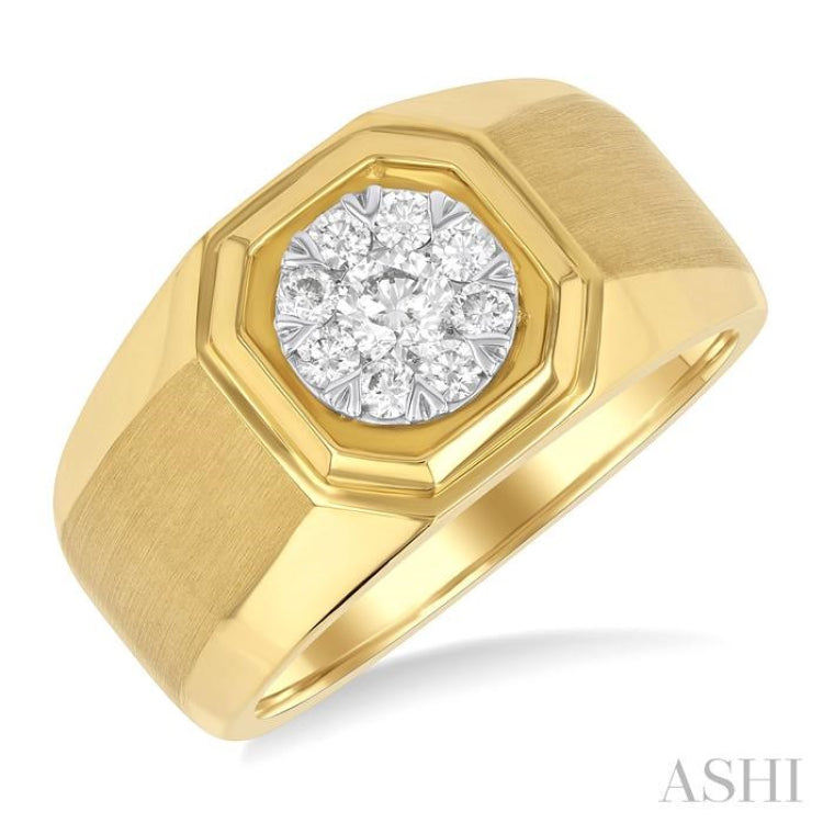 1/2 Ctw Octagonal Shape Lovebright Round Cut Diamond Men's Ring in 14K Yellow and White Gold