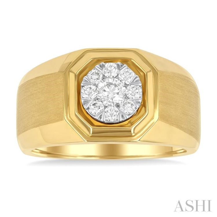 1/2 Ctw Octagonal Shape Lovebright Round Cut Diamond Men's Ring in 14K Yellow and White Gold