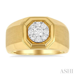1/2 Ctw Octagonal Shape Lovebright Round Cut Diamond Men's Ring in 14K Yellow and White Gold