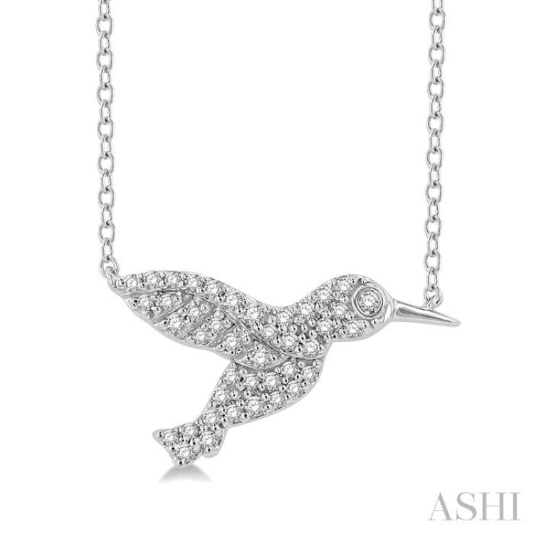 1/6 Ctw Petite Hummingbird Round Cut Diamond Fashion Pendant With Chain in 10K White Gold