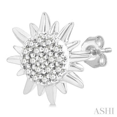 1/8 Ctw Petite Sun Round Cut Diamond Fashion Stud Earring in 10K White Gold
