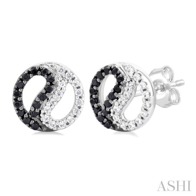 1/5 Ctw Petite Yin Yang Black & White Round Cut Diamond Fashion Stud Earring in 10K White Gold