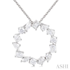1 Ctw Circle Multi-Cut Diamond Fashion Pendant With Chain in 14K White Gold