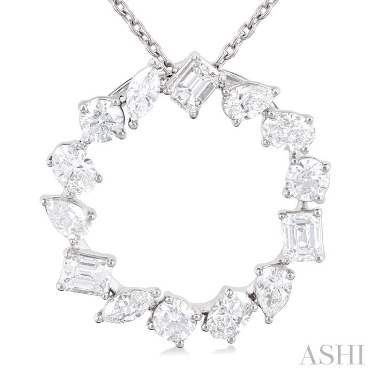 1 Ctw Circle Multi-Cut Diamond Fashion Pendant With Chain in 14K White Gold