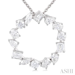 1 Ctw Circle Multi-Cut Diamond Fashion Pendant With Chain in 14K White Gold