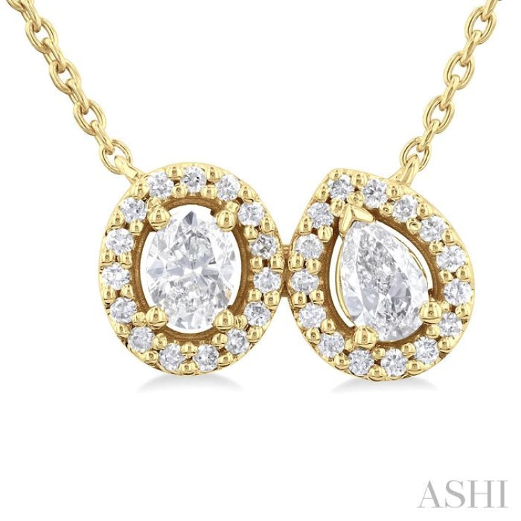 3/8 Ctw Toi Et Moi Diamond Pendant in 14K Yellow Gold