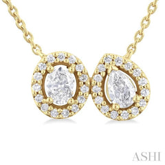 3/8 Ctw Toi Et Moi Diamond Pendant in 14K Yellow Gold