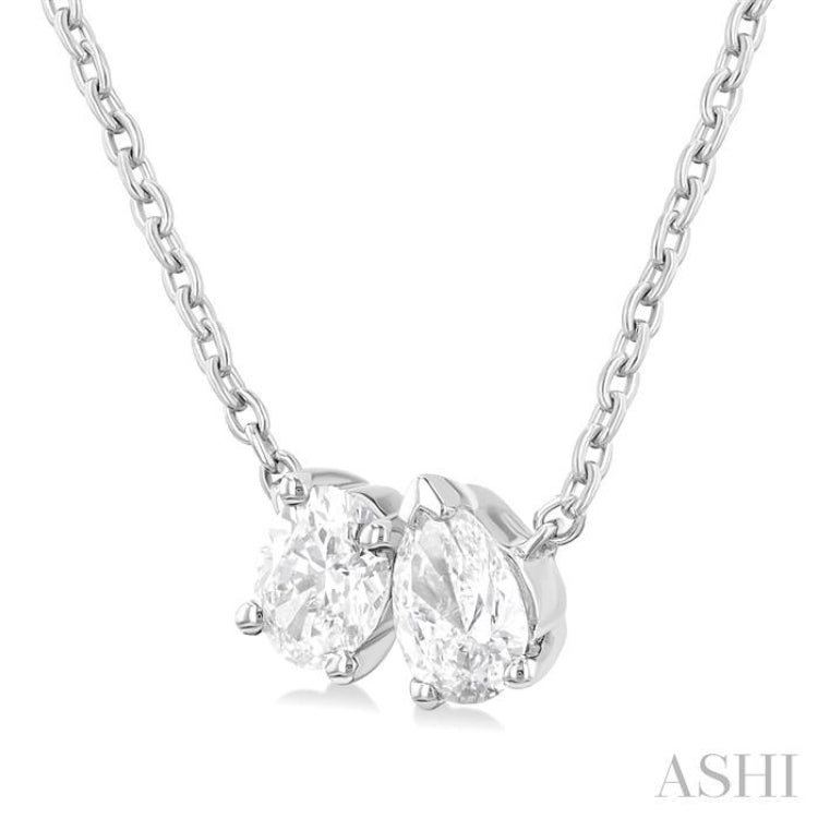 1/3 Ctw Toi Et Moi Oval and Pear Cut Diamond Pendant in 14K White Gold