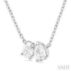 1/3 Ctw Toi Et Moi Oval and Pear Cut Diamond Pendant in 14K White Gold