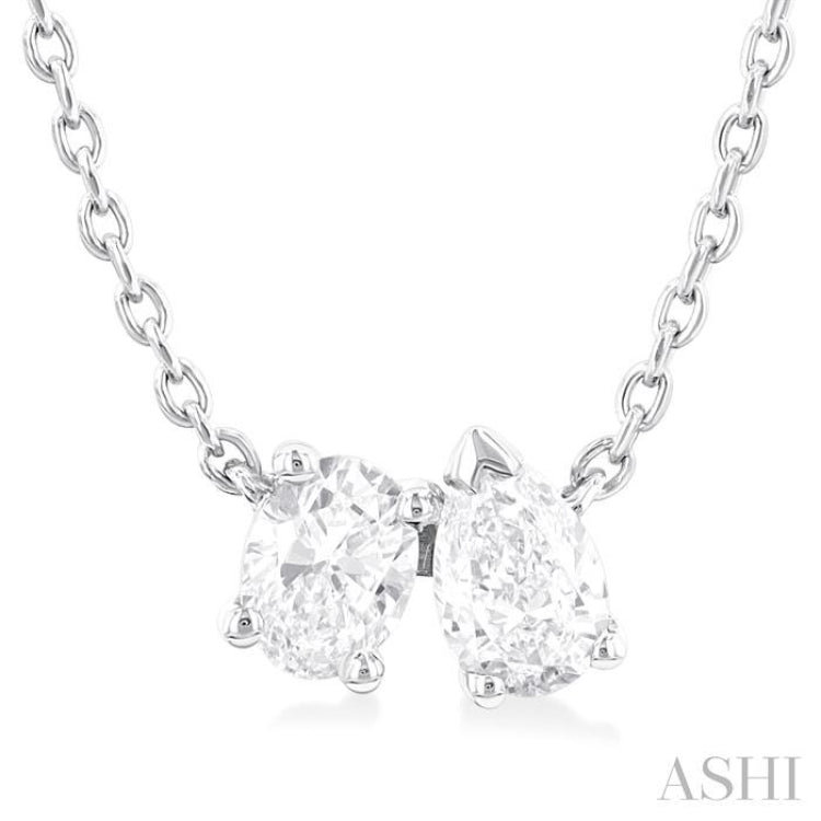 1/3 Ctw Toi Et Moi Oval and Pear Cut Diamond Pendant in 14K White Gold
