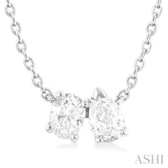 1/3 Ctw Toi Et Moi Oval and Pear Cut Diamond Pendant in 14K White Gold