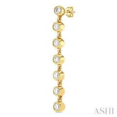 1/4 ctw Bezel Set Round Cut Diamond Long Tennis Earring in 14K Yellow Gold