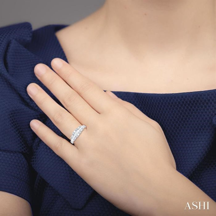 1/2 Ctw Past, Present & Future Baguette and Round Cut Diamond Fusion Fashion Ring in 14K White Gold