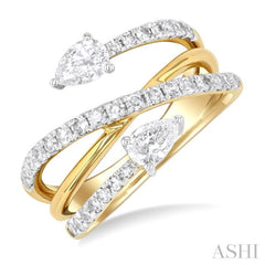 1 Ctw East West Pear and Round Cut Diamond Split Open-End Fashion Ring in 14K Yellow Gold