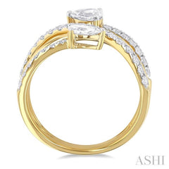 1 Ctw East West Pear and Round Cut Diamond Split Open-End Fashion Ring in 14K Yellow Gold