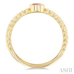 4x3 MM Oval Shape Ruby and 1/5 Ctw Round Cut Diamonds Precious Fashion Split Twin Ring in 10K Yellow Gold