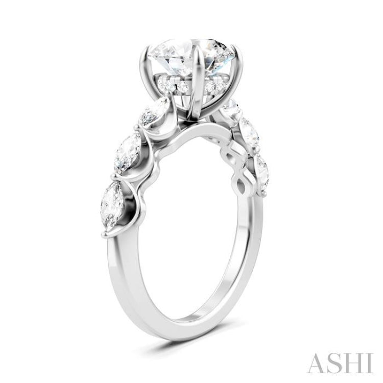 3/4 Ctw Round Shape Marquise and Round Cut Diamond Semi-Mount Engagement Ring in 14K White Gold
