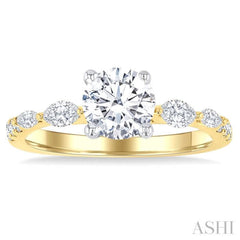 3/8 Ctw Marquise and Round Cut Diamond Semi-Mount Engagement Ring in 14K Yellow and White Gold