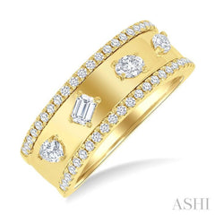 5/8 Ctw 4-Stone Mixed Shape Diamond Wide Fashion Band in 14K Yellow Gold
