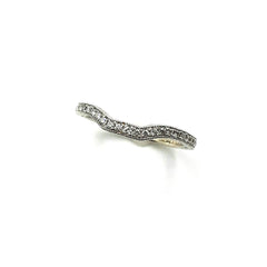 APPRAISED $1150 - 14kt White Gold Curved Milgrain Carved Band with 26 Diamonds 
