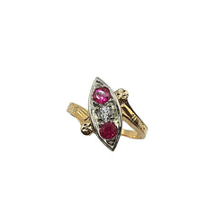 APPRAISED $475 - 14kt Yellow Gold Synthetic Ruby and Genuine Diamond Vintage Style Ring 