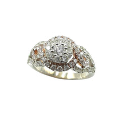 APPRAISED $1700 - 14kt White Rose Gold Band with 9 .39ct Round Brilliant Diamonds in a Halo Cluster and 56 .56ct Round Brilliant Diamonds in a Halo Swirl Design