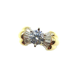 APPRAISED $2400 - 14kt Yellow Gold Band with 14 Baguette Diamonds - T. - .70ct (1 Chipped) and 1 Round Cubic Zirconia Center (7mm)