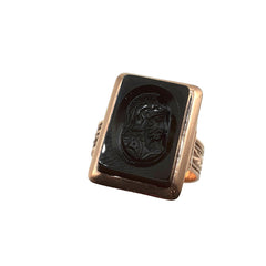 APPRAISED $475 - 9kt Rose Gold Band with 1 Rectangle Shaped Onyx Intaglio (15x11mm)