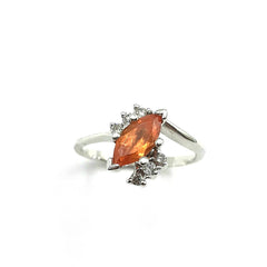 APPRAISED $800 - 14kt White Gold Band with 1 Marquise Spessartite Garnet Center (9x4.5mm) with 6 Round Brilliant Diamonds on sides - T. - .12ct 