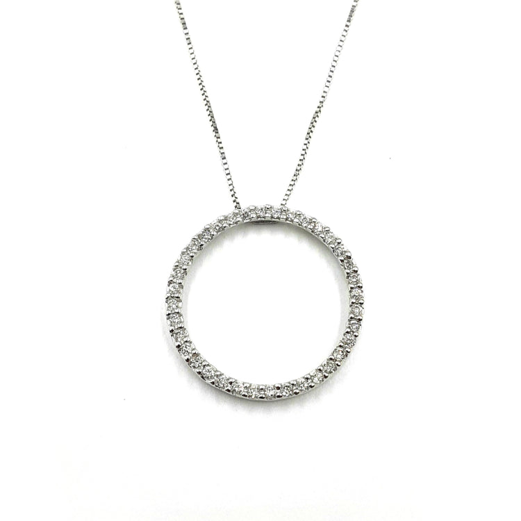 APPRAISED $900 - 10kt White Gold Pendant with 36 Round Brilliant Diamonds - T. - .54ct and 14kt 24" Box Link Chain 