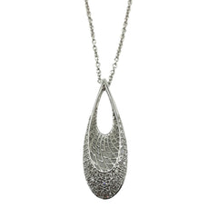APPRAISED $1848 - 14kt White Gold Elongated Oval Pendant with a Filigree Design and Pave Set Diamonds - T. - .25ct 