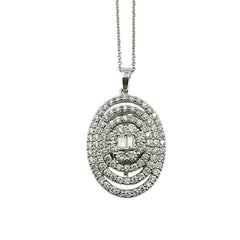 APPRAISED $3800- 14Kt White Gold Two Round Brilliant Diamonds in the Center and Ninety-Two Round Brilliant Diamonds in a Triple Oval and One Round Halo